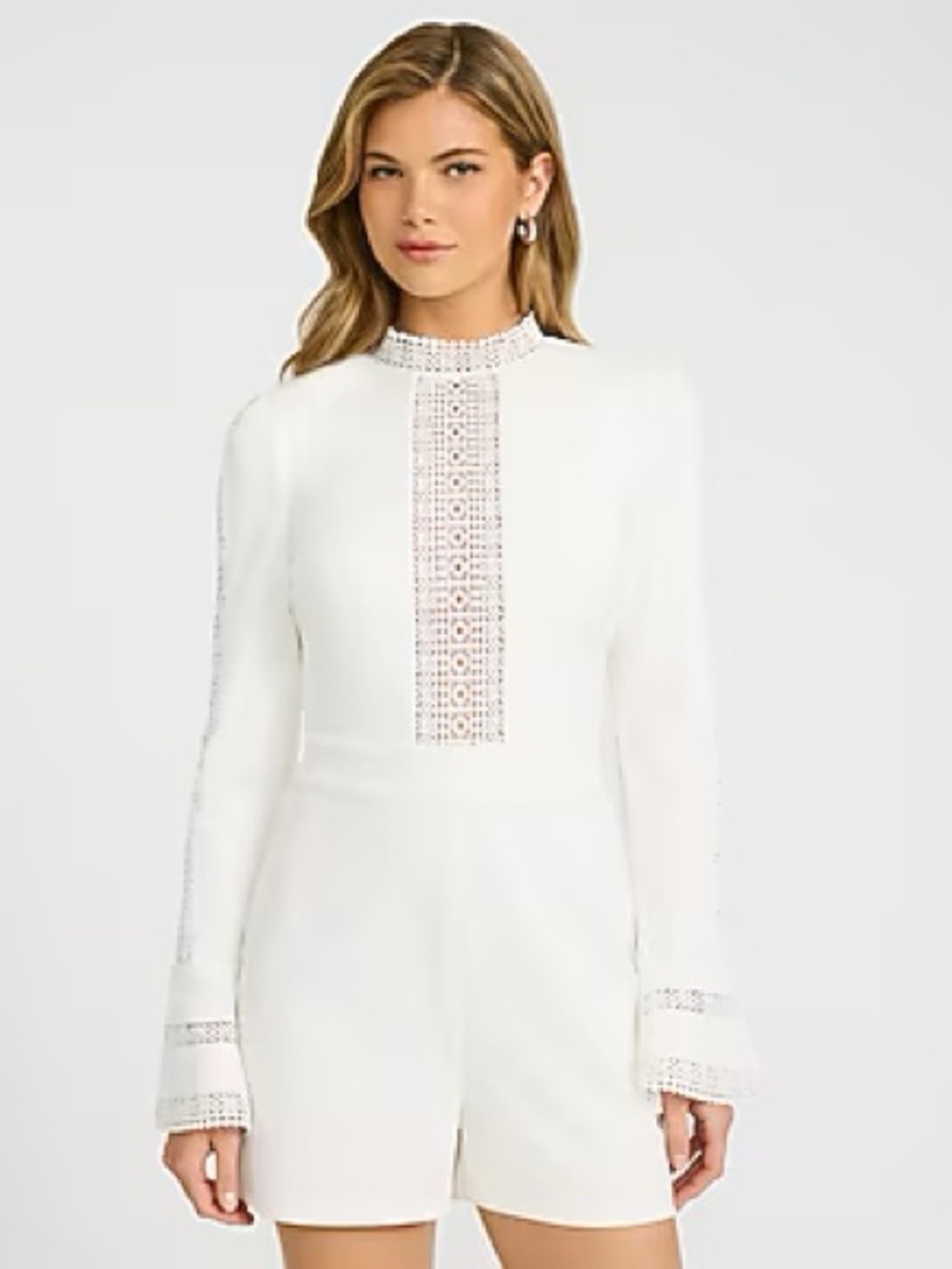 NWT EXPRESS x bebe Lace Pieced Mock Neck Long Sleeve Romper